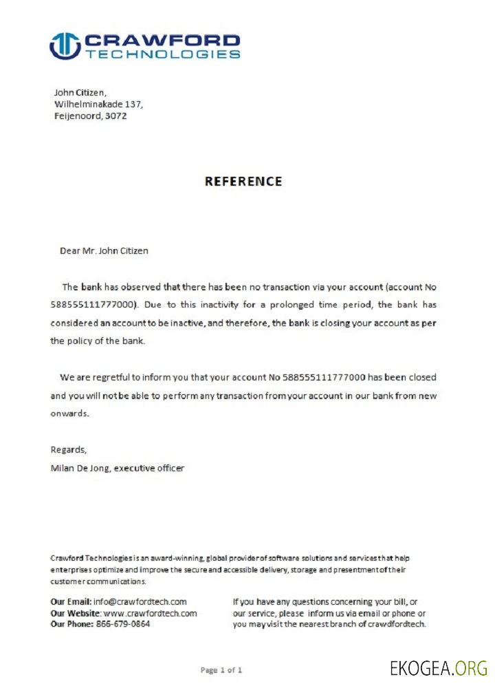 Référence Pays , Bas , Crawford bank , closure